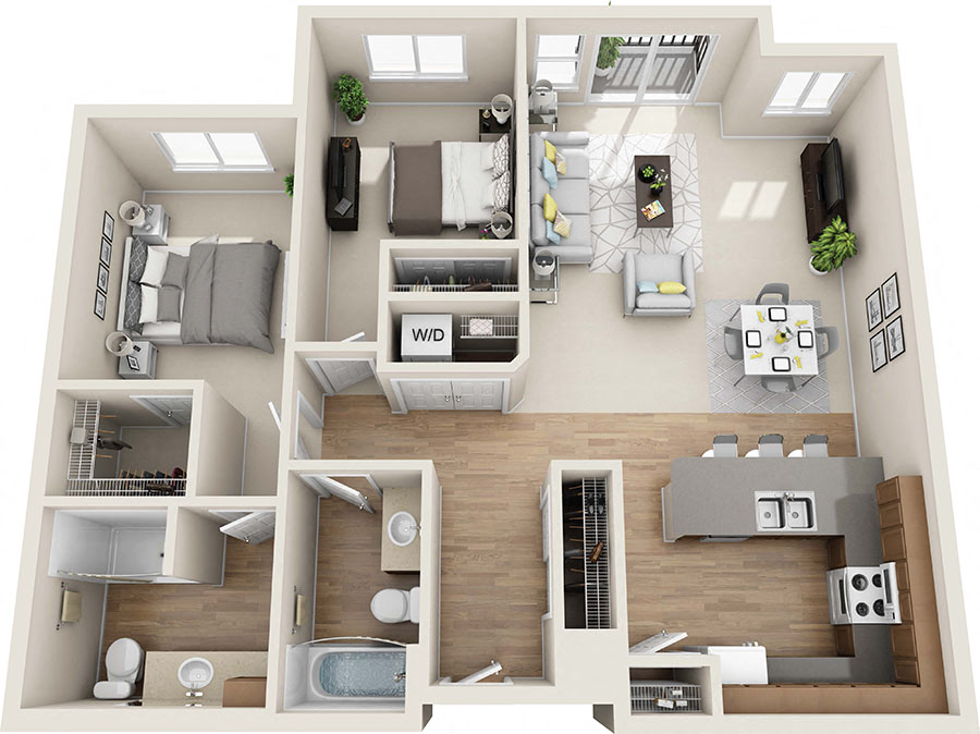Floor plan for 2 beds, 2 baths, 1205 sqft
